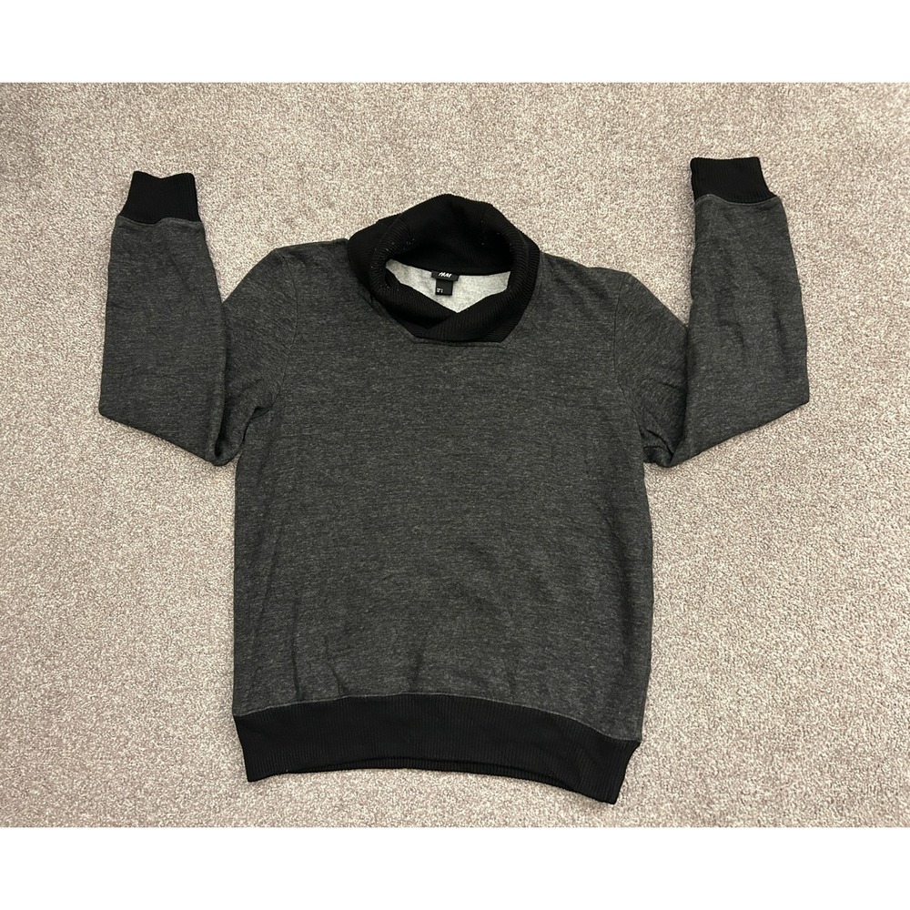 H&M Cozy Shawl Collar Sweatshirt Men Small Gray Excellent Ribbed Fleece Pullover
